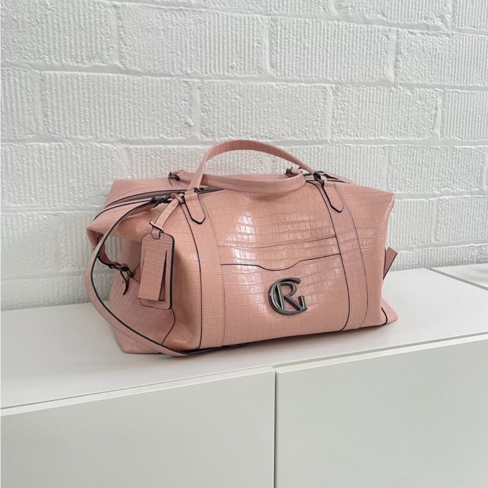 Italian Leather - Elegant Pink Embossed Travel Duffle Bag